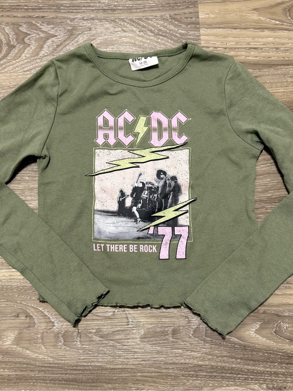 Size 8 Girls AC/DC Long Sleeve Tee with scalloped edge